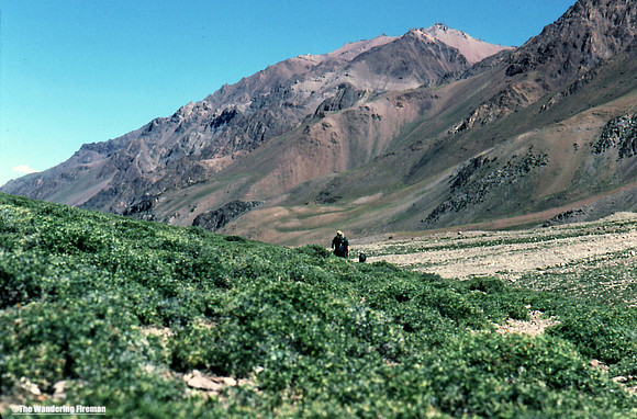 Walking the dusty trail to Aconcagua base camp in Argentina