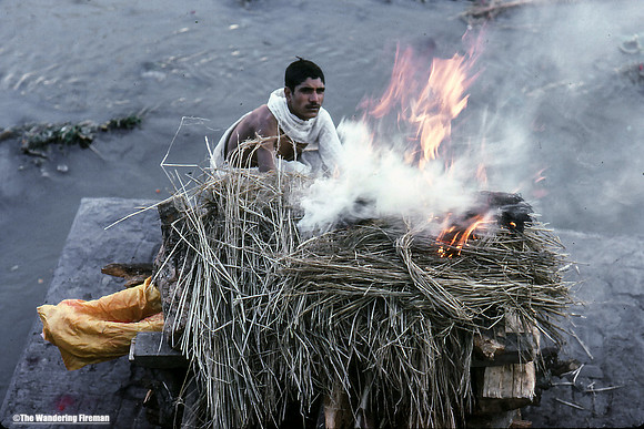 A funeral pyre in New Delhi India