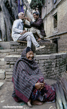 Woman and barber in Kathmandu Nepal