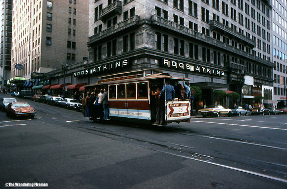Cable car in downtown San Francisco