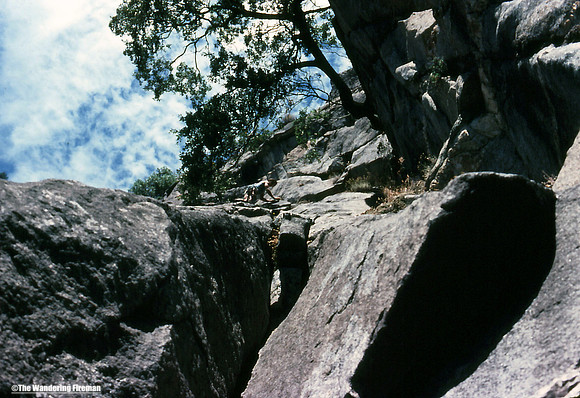Descending a rock climb of Yosemite Falls