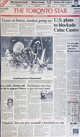 Front page of the Toronto Star July 23rd, 1983