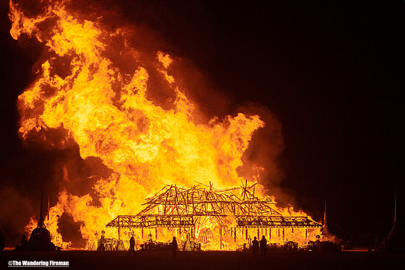 The Temple project in Burning Man in Black Rock Ciry Nevada burns