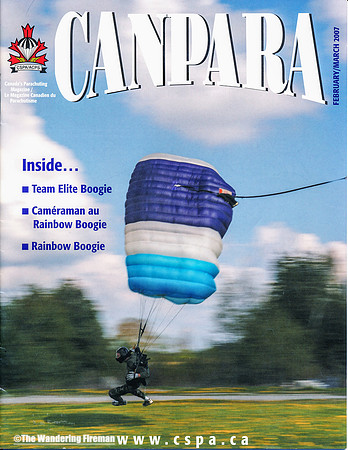 Canpara skydiving magazine cover of parachutist swooping his canopy