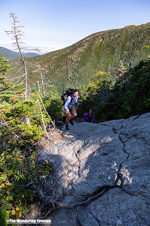Rock scrambling up Mount Washington in the White Mountains of New Hampshire