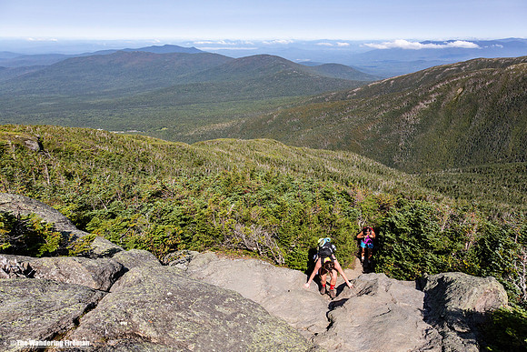Scrambling up the rocks of Mount Washington in the White Mountains of New Hampshire
