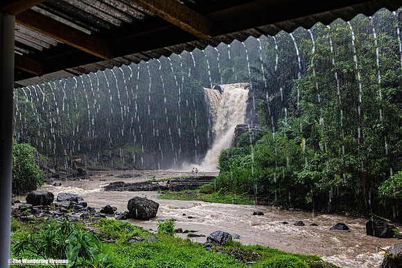 Waterfall and rainstorm in Bali Indonesia