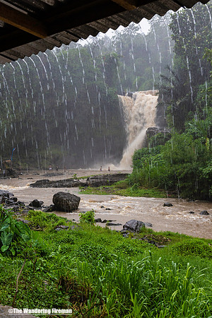 Waterfall in a rainstorm in Ubud Bali