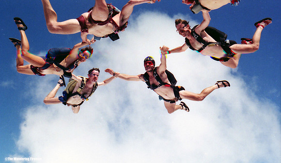 Nude skydiving photographed from underneath