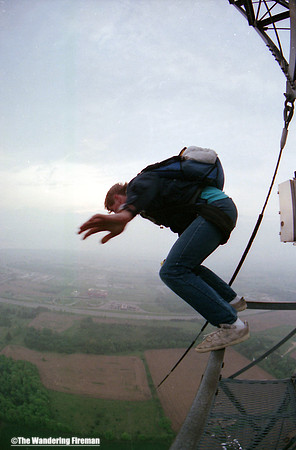 Bill Pollack making a base jump from the Barrie Tower