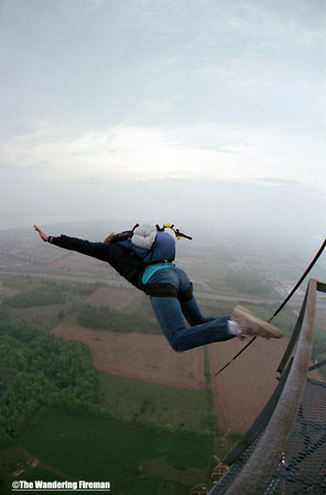 Bill Pollack in freefall from a base jump from an antenna