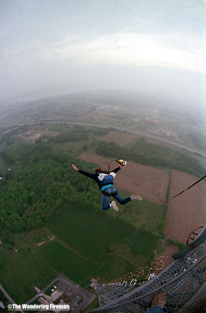 Bill Pollack falls earthward on a base jump from the Barrie antenna tower
