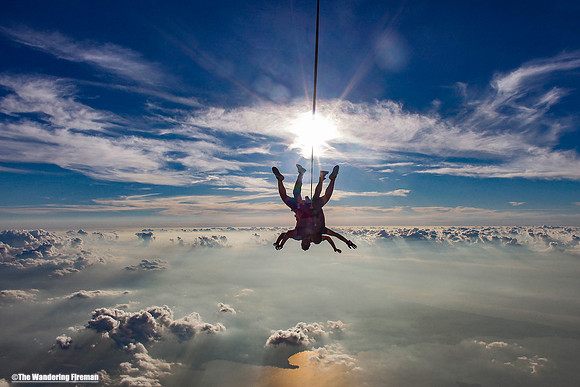 Skydiving Tandem pair just after exit from the aircraft