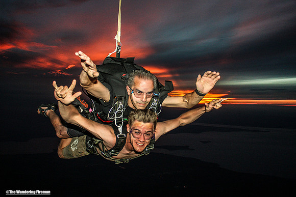 Amazing sunset sky for Tandem Skydivers