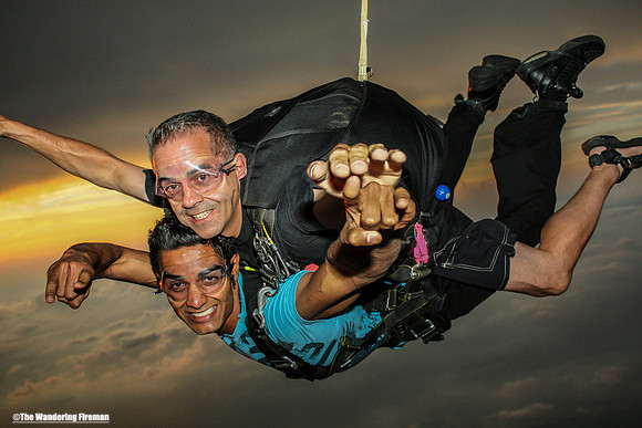 Skydiving Tandem pair smiling to the camera