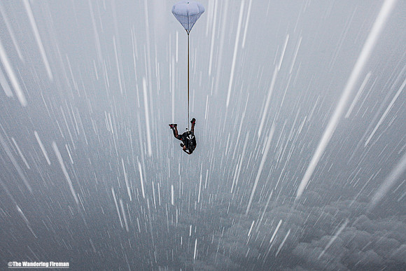 Skydiving tandem in hailstorm