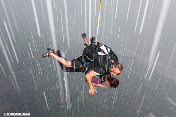 Tandem skydivers in hail