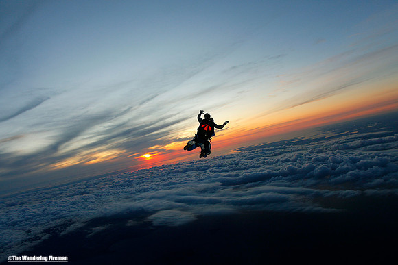 Tandem skydive with setting sun-2