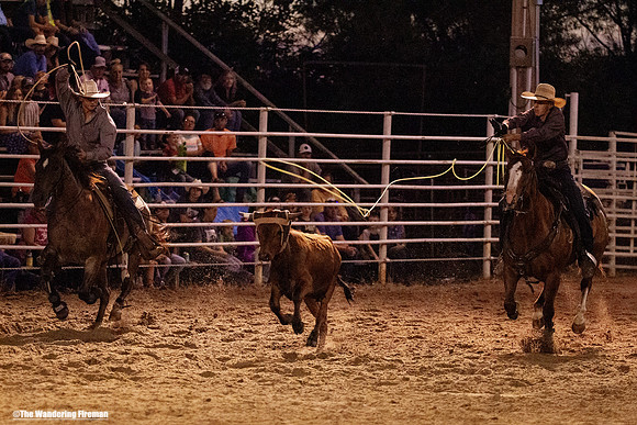 Steer wrestling at the annual July 4th weekend Leon Iowa rodeo